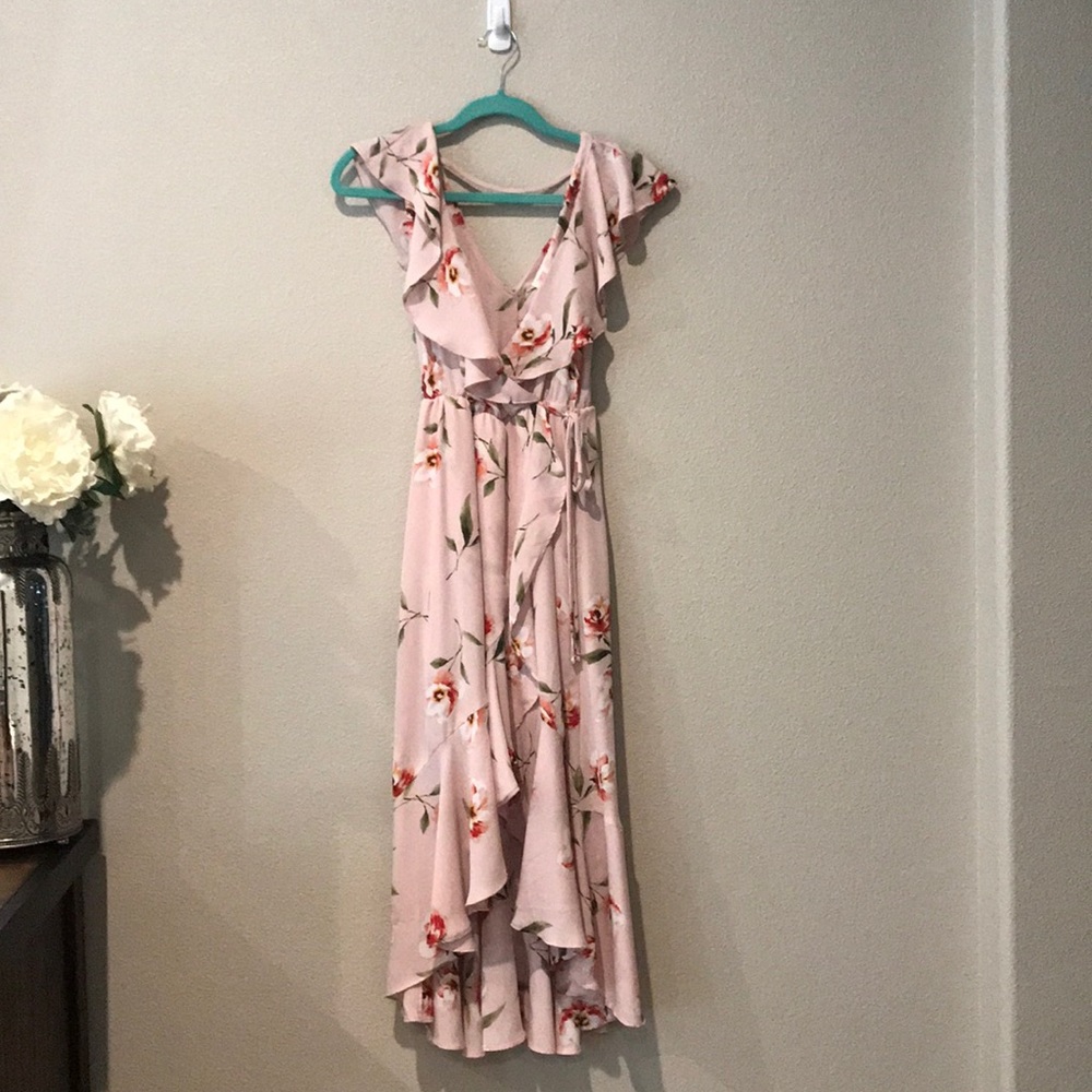 Floral print high low ruffle dress